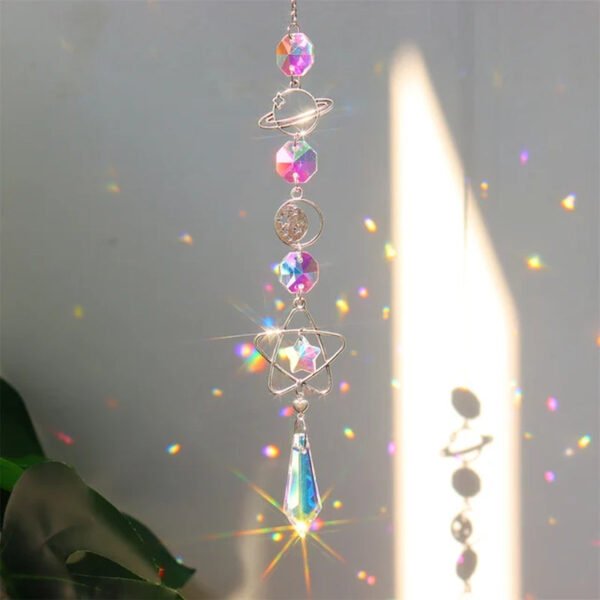 Elegant Suncatcher Crystal Wind Chime with Star, Moon, and Diamond Design - Hanging Prisms for Rainbow Light Effects - Decorative Pendant for Home and Garden