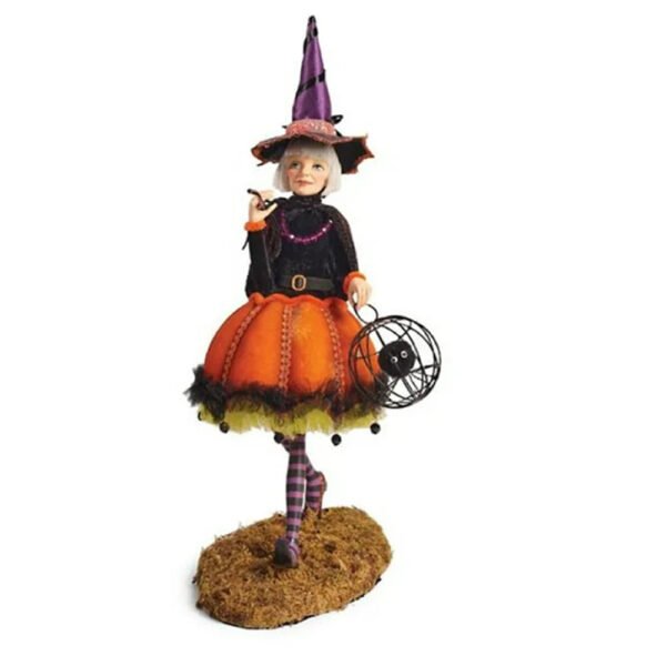 Halloween Witch Statue Hand Painted Figurine Mini Toy Crafts Creative Desktop Ornament for Home Living Room Bedroom Decoration