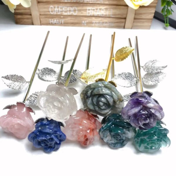 Natural Crystal Quartz Rose Artificial Flower Silver Gold Rose Flower Wedding Valentine's Day Favors For Girlfriend Wife Gift