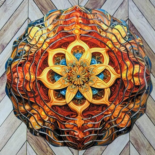 Mandalas 3D Sublimation Aluminum Metal Wind Spinner with Crystal Pendant for Outdoor Garden Yard Hanging Ornament Decoration