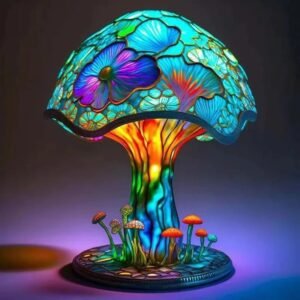 Retro Stained Glass Plant Series Table Lamps Colorful Bedroom Bedside Flower Mushroom Creative Table Night Lamp Atmosphere Light