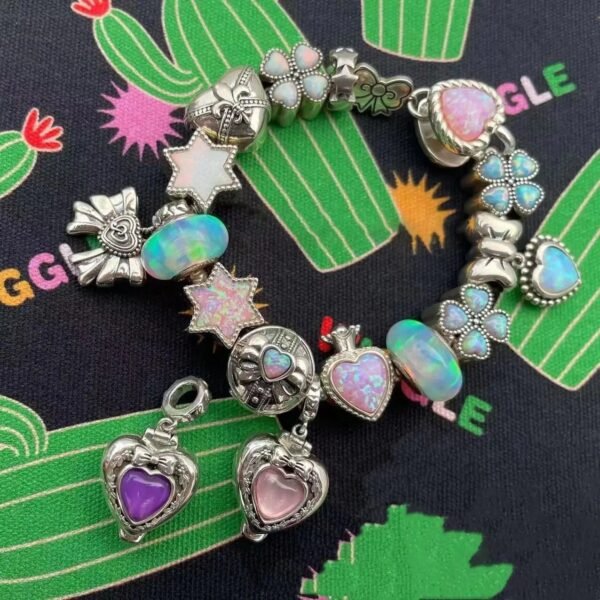 925 Sterling Silver Natural Cryrstal Heart With Mum And Baby Dolls Polly Pocket Charm Bead For Pandora Bracelet European Jewelry