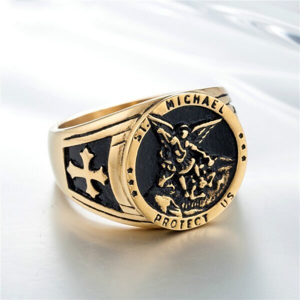 Magic Ring~316L Never Fade Cross Saint Michael Protect Stainless Steel Cool Golden&Silver Round Ring Newest HF423