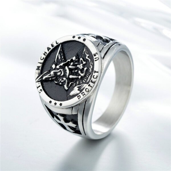 Magic Ring~316L  Cross Saint Michael Protect Stainless Steel Cool Golden&Silver Round Ring Newest HF423