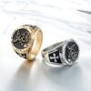 Magic Ring~316L  Cross Saint Michael Protect Stainless Steel Cool Golden&Silver Round Ring Newest HF423
