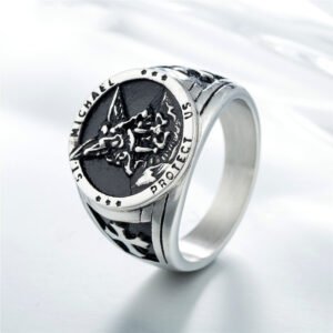 Magic Ring~316L  Cross Saint Michael Protect Stainless Steel Cool Golden&Silver Round Ring Newest HF423