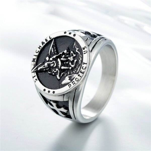 Magic Ring~316L  Cross Saint Michael Protect Stainless Steel Cool Golden&Silver Round Ring Newest HF423