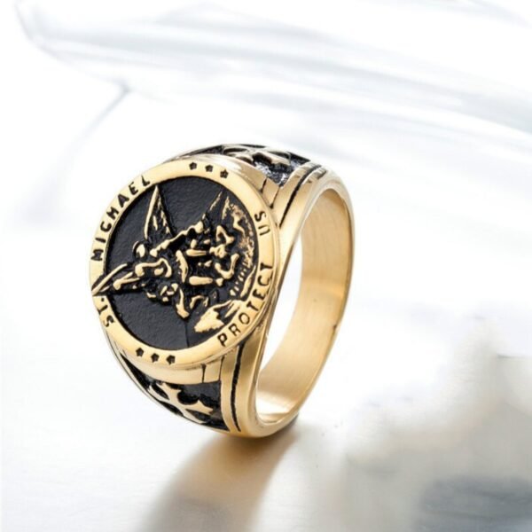 Magic Ring~316L  Cross Saint Michael Protect Stainless Steel Cool Golden&Silver Round Ring Newest HF423