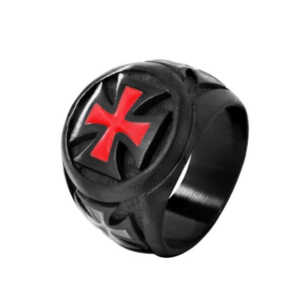 Magic Ring~316L  Men's Rings Black color Stainless Steel Red Armor Shield Knight Templar Crusader Cross Ring Punk Jewelry HF474