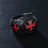 Magic Ring~316L  Men's Rings Black color Stainless Steel Red Armor Shield Knight Templar Crusader Cross Ring Punk Jewelry HF474
