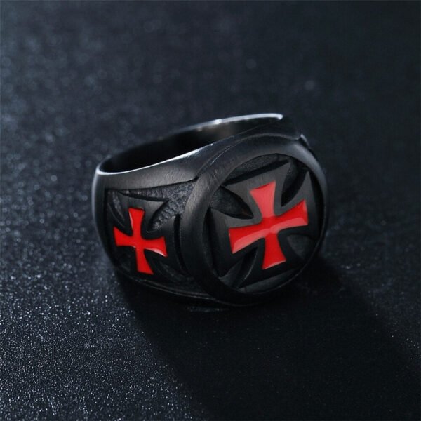 Magic Ring~316L  Men's Rings Black color Stainless Steel Red Armor Shield Knight Templar Crusader Cross Ring Punk Jewelry HF474