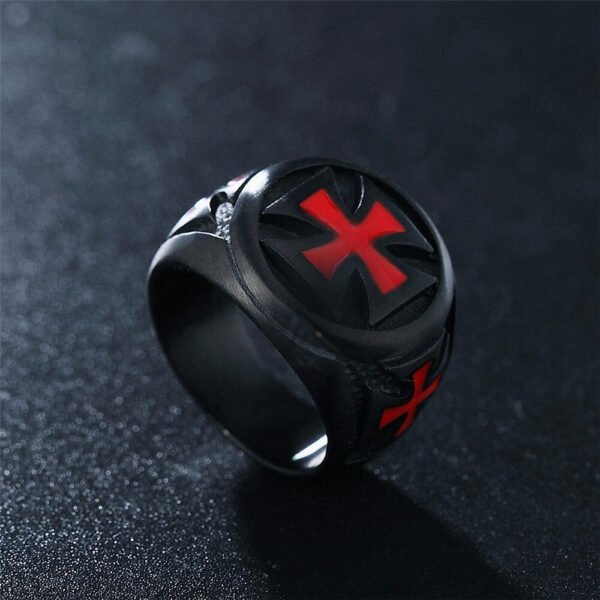 Magic Ring~316L  Men's Rings Black color Stainless Steel Red Armor Shield Knight Templar Crusader Cross Ring Punk Jewelry HF474