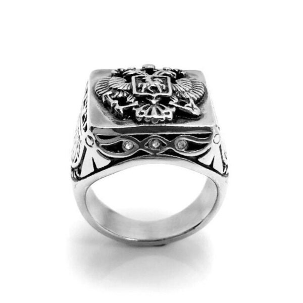 Magic Ring~316L  Men's Signet Ring Russian Empire Double Eagle Rings For Male Punk Gold Color Arms Of The Russian Big Ring