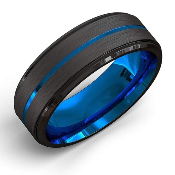 Magic Ring~316L  Men's fashion 8MM Black Brushed Ladder Edge Tungsten Ring Blue Groove Men Wedding Ring Gifts For Men
