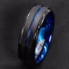 Magic Ring~316L  Men's fashion 8MM Black Brushed Ladder Edge Tungsten Ring Blue Groove Men Wedding Ring Gifts For Men
