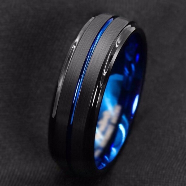 Magic Ring~316L  Men's fashion 8MM Black Brushed Ladder Edge Tungsten Ring Blue Groove Men Wedding Ring Gifts For Men