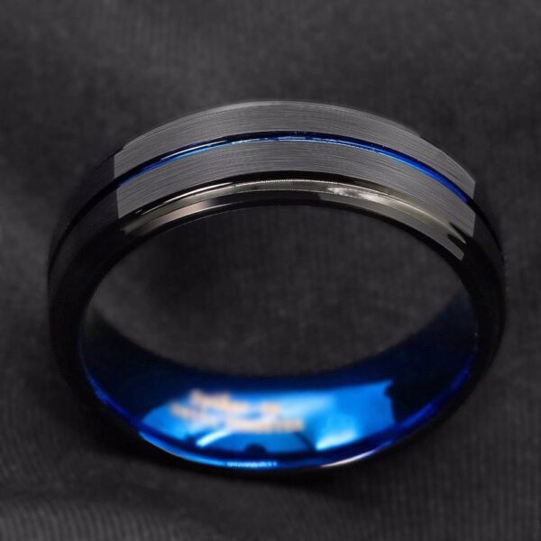 Magic Ring~316L  Men's fashion 8MM Black Brushed Ladder Edge Tungsten Ring Blue Groove Men Wedding Ring Gifts For Men