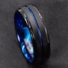 Magic Ring~316L  Men's fashion 8MM Black Brushed Ladder Edge Tungsten Ring Blue Groove Men Wedding Ring Gifts For Men