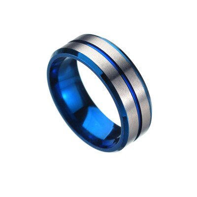 Magic Ring~316L  Men's fashion 8MM Black Brushed Ladder Edge Tungsten Ring Blue Groove Men Wedding Ring Gifts For Men