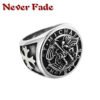 Magic Ring~316L  Size 7 To Size 15 Men Boy Stainless Steel Cool Cross Saint Michael Protect US Silver Big Ring Newest HF499
