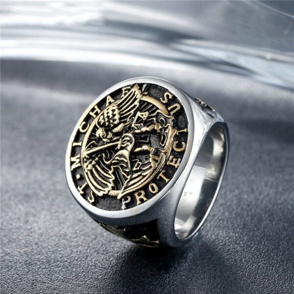 Magic Ring~316L  Size 7 To Size 15 Men Boy Stainless Steel Cool Cross Saint Michael Protect US Silver Big Ring Newest HF499