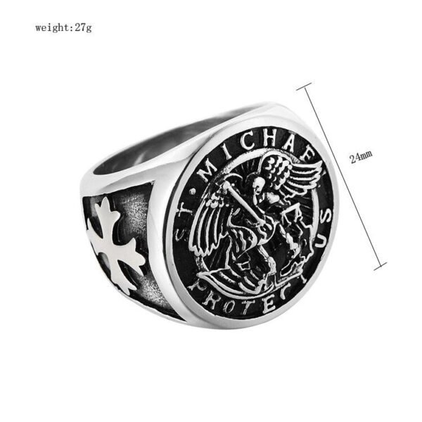 Magic Ring~316L  Size 7 To Size 15 Men Boy Stainless Steel Cool Cross Saint Michael Protect US Silver Big Ring Newest HF499