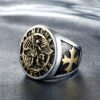 Magic Ring~316L  Size 7 To Size 15 Men Boy Stainless Steel Cool Cross Saint Michael Protect US Silver Big Ring Newest HF499