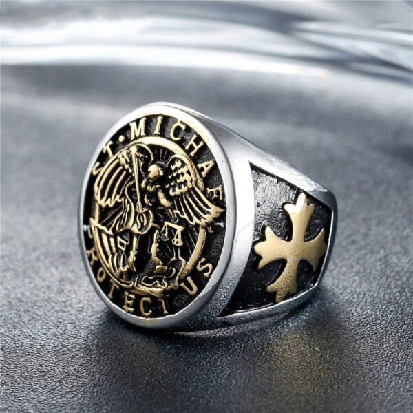 Magic Ring~316L  Size 7 To Size 15 Men Boy Stainless Steel Cool Cross Saint Michael Protect US Silver Big Ring Newest HF499