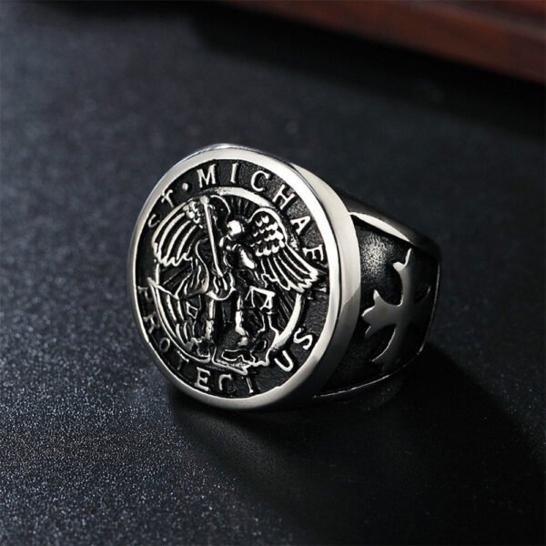 Magic Ring~316L  Size 7 To Size 15 Men Boy Stainless Steel Cool Cross Saint Michael Protect US Silver Big Ring Newest HF499