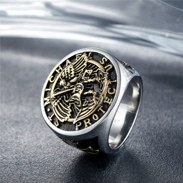 Magic Ring~316L  Size 7 To Size 15 Men Boy Stainless Steel Cool Cross Saint Michael Protect US Silver Big Ring Newest HF499