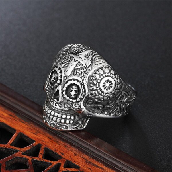 Magic Ring~316L Stainless steel Gothic gold Carving kapala Skull Ring Biker Hiphop rock Jewelry For man HF182
