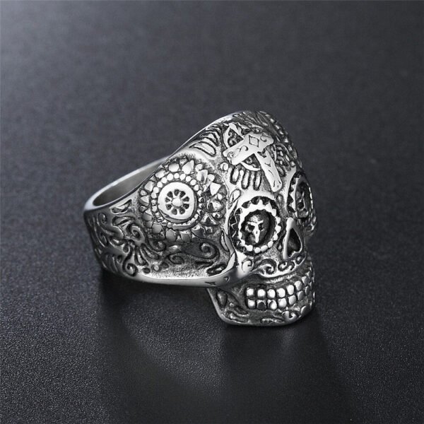 Magic Ring~316L Stainless steel Gothic gold Carving kapala Skull Ring Biker Hiphop rock Jewelry For man HF182
