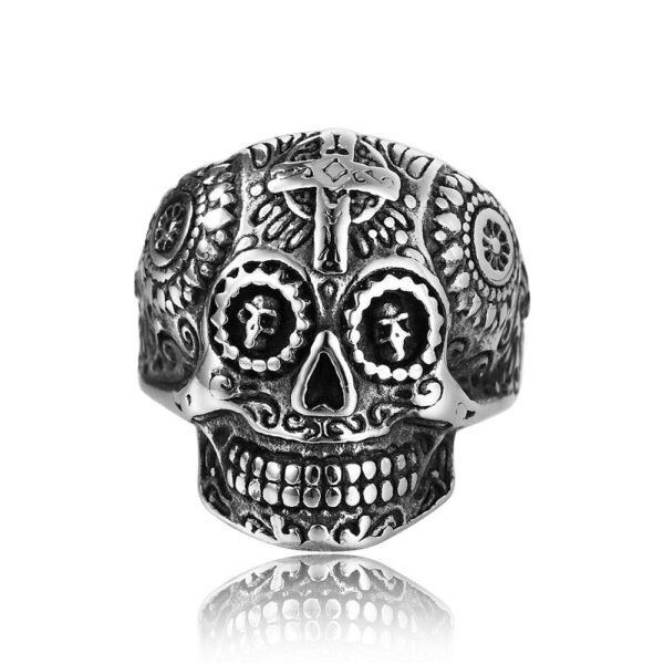 Magic Ring~316L Stainless steel Gothic gold Carving kapala Skull Ring Biker Hiphop rock Jewelry For man HF182