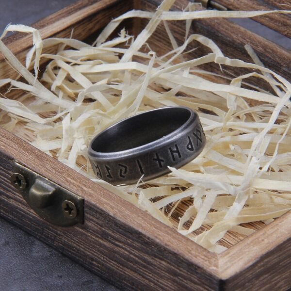 316L Stainless steel Odin Norse Viking Amulet Rune Fashion Style MEN and women fashion words RETRO Rings Jewelry with wooden box