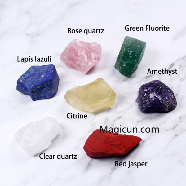 Magicun Stone~1 set Natural crystal stone seven chakras Black cloth bag large grain unpolished collection gift