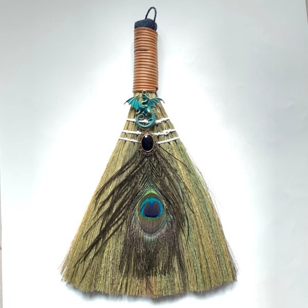 31cm*20cm Wicca decor altar decoration Witch accessories Amethyst broom Pendant quartz feather tree Home Protection Banish Evil