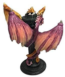 Magic  Collection~Flying Dragons Candlestick Candle Holder 8 inches Tall Celtic Cross with Stand Gothic