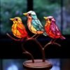 Manual Stained Acrylic Birds On Branch Desktop Ornaments Acrylic Material Double Sided Multicolor Style Birds Alloy Decorations
