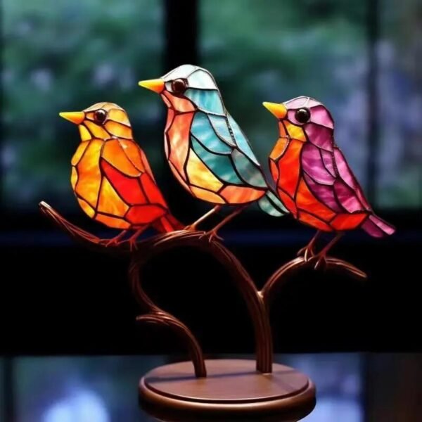 Manual Stained Acrylic Birds On Branch Desktop Ornaments Acrylic Material Double Sided Multicolor Style Birds Alloy Decorations