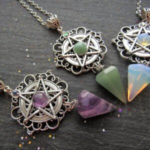 White Purple or Green Witch Necklace, Pagan Necklace, Witch Necklace, Wicca Necklace, Pentacle Jewelry, Pagan, Wicca, Pentagram