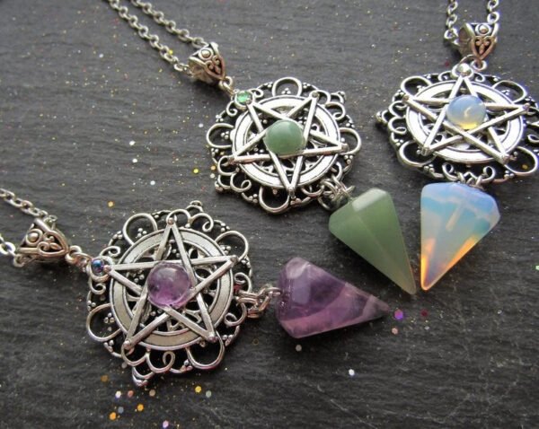 White Purple or Green Witch Necklace, Pagan Necklace, Witch Necklace, Wicca Necklace, Pentacle Jewelry, Pagan, Wicca, Pentagram