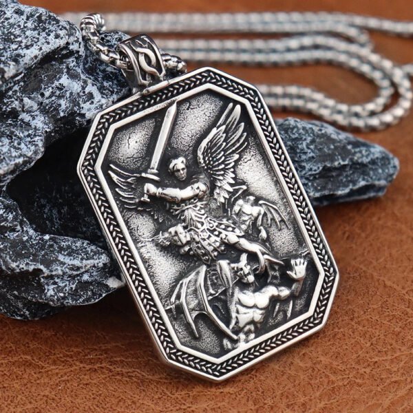 Stainless Steel Ancient Greek God of War Necklace Gift Vintage Angel Wings Shield Pendant