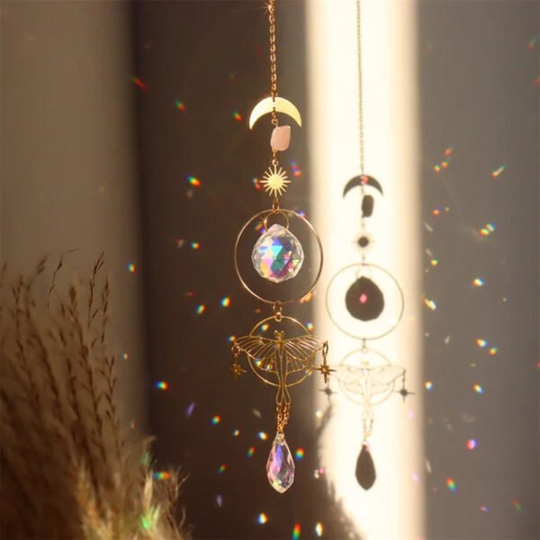 Crystal Wind Chime Star Moon Sun Light Catcher Prism Rainbow Maker Suncatcher Windbell Hanging Pendant Ornament Home Decoration