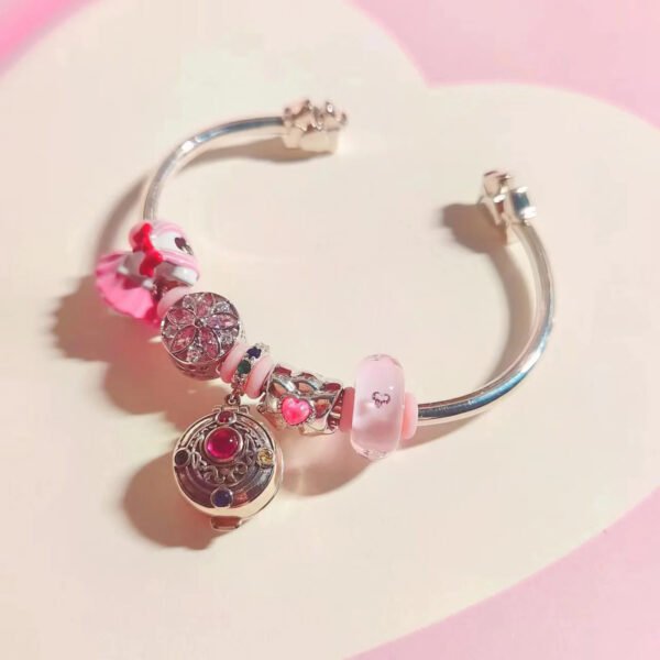 925 Sterling Silver Anime Sailor Moon Prism Compact Polly Pocket Charm Bead With 2 Mini Dolls For Pandora Bracelet Fans Jewelry