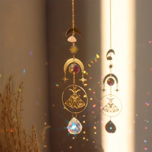 Crystal Wind Chime Star Moon Sun Light Catcher Prism Rainbow Maker Suncatcher Windbell Hanging Pendant Ornament Home Decoration