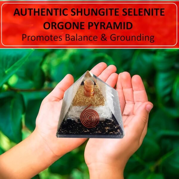 Crystal Orgone Pyramid – Orgonite Energy Generator with Copper-Wrapped Quartz and Shungite Crystals for Positive Energy