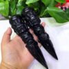 Natural Crystal Pendant Obsidian Carved Instrument Vajra Magic Pestle Necklace Men Women Lucky Amulet Free Beads Chain 1pcs