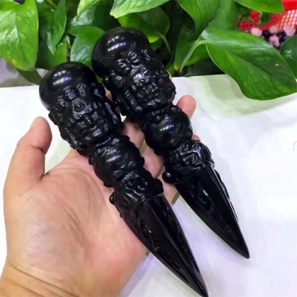 Natural Crystal Pendant Obsidian Carved Instrument Vajra Magic Pestle Necklace Men Women Lucky Amulet Free Beads Chain 1pcs