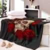 3D Custom Nap Blanket  Super Soft Cozy Velvet Plush Throw Blanket Bedspread Floral Skull Modern Line Art Sherpa Travel CB68