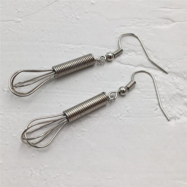 3D Miniature Silver plated Wire Wrapped Whisk Dangle Earrings Unique Handmade Jewelry Gift for Cook or Baker Chef Jewelry